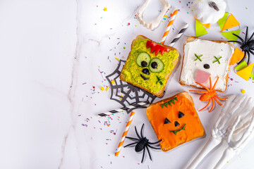 Halloween monster toasts sandwiches