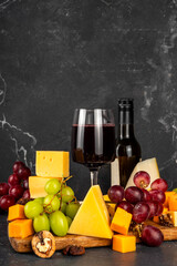 Tasty delicious cheese and appetizers board