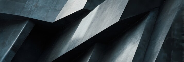 Abstract architecture, close-up of a building's exterior wall, sharp edges, geometric shapes, high-contrast lighting, cool tones, sharp shadows, architectural photography, modern cityscape background.