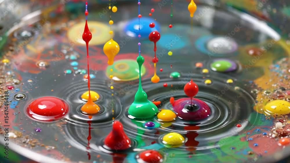Poster vibrant paint drops create stunning abstract art in slow motion a mesmerizing visual spectacle of co