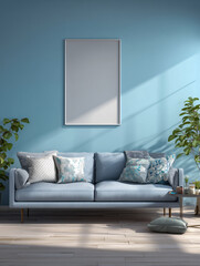 Modern living room with blank frame for decoration