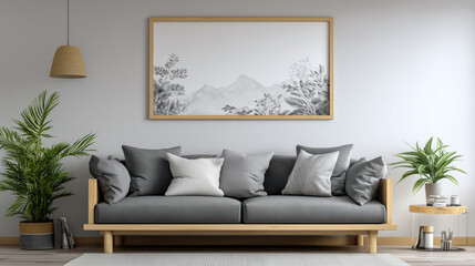 Naklejka premium Modern living room with elegant wall art display