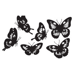 Black and White Butterfly set Vector Illustration &ndash; Detailed Insect Silhouette Design