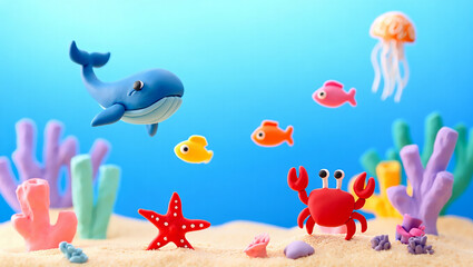 Obraz premium Cute Marine Animals Circle Frame Illustration