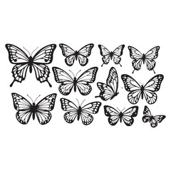 Black and White Butterfly set Vector Illustration &ndash; Detailed Insect Silhouette Design