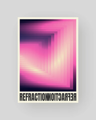 Retro-futuristic and abstract poster design. Geometric glass refraction and distortion gradient