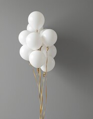 create a striking image featuring a bunch of white and gold balloons floating against a gray background