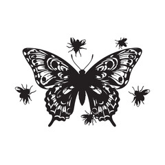 Black and White Butterfly Vector Illustration – Detailed Insect Silhouette Design