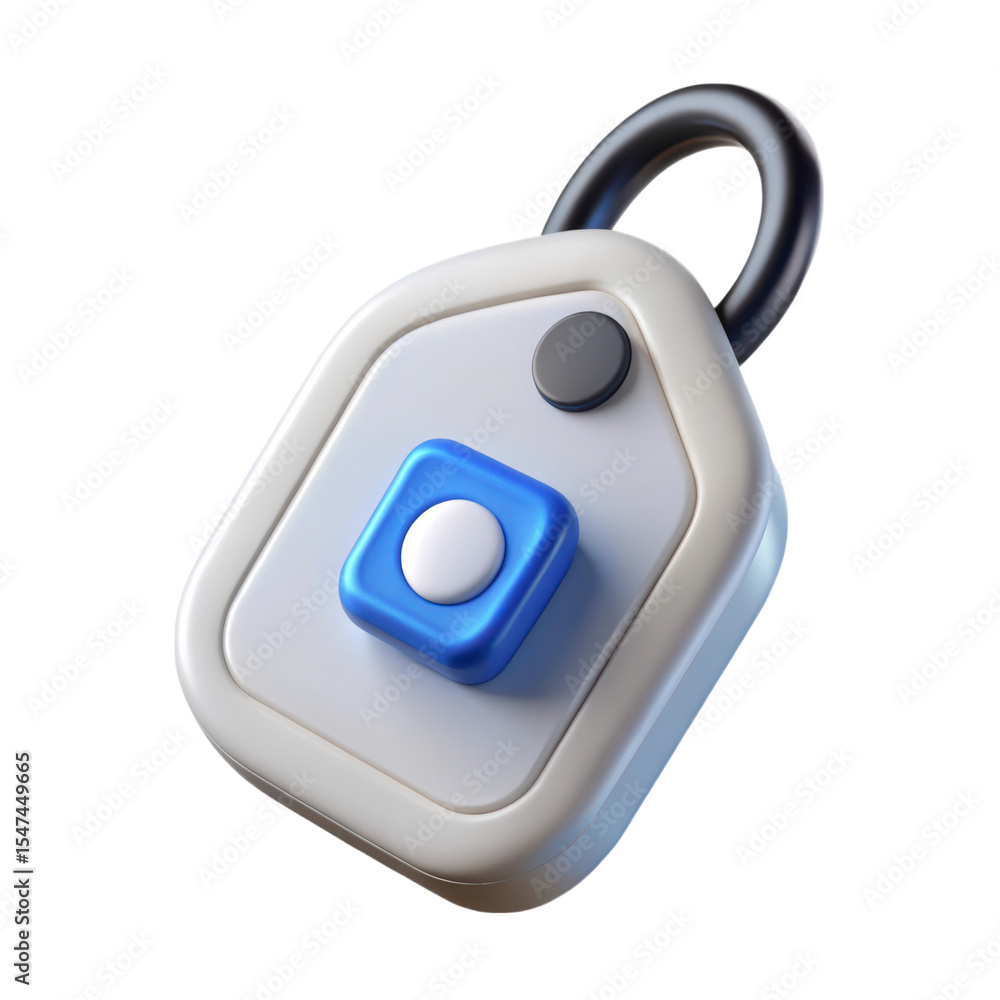 Poster white modern key ring 3d rendering plasticstyle icon isolated on transparent background sleek design