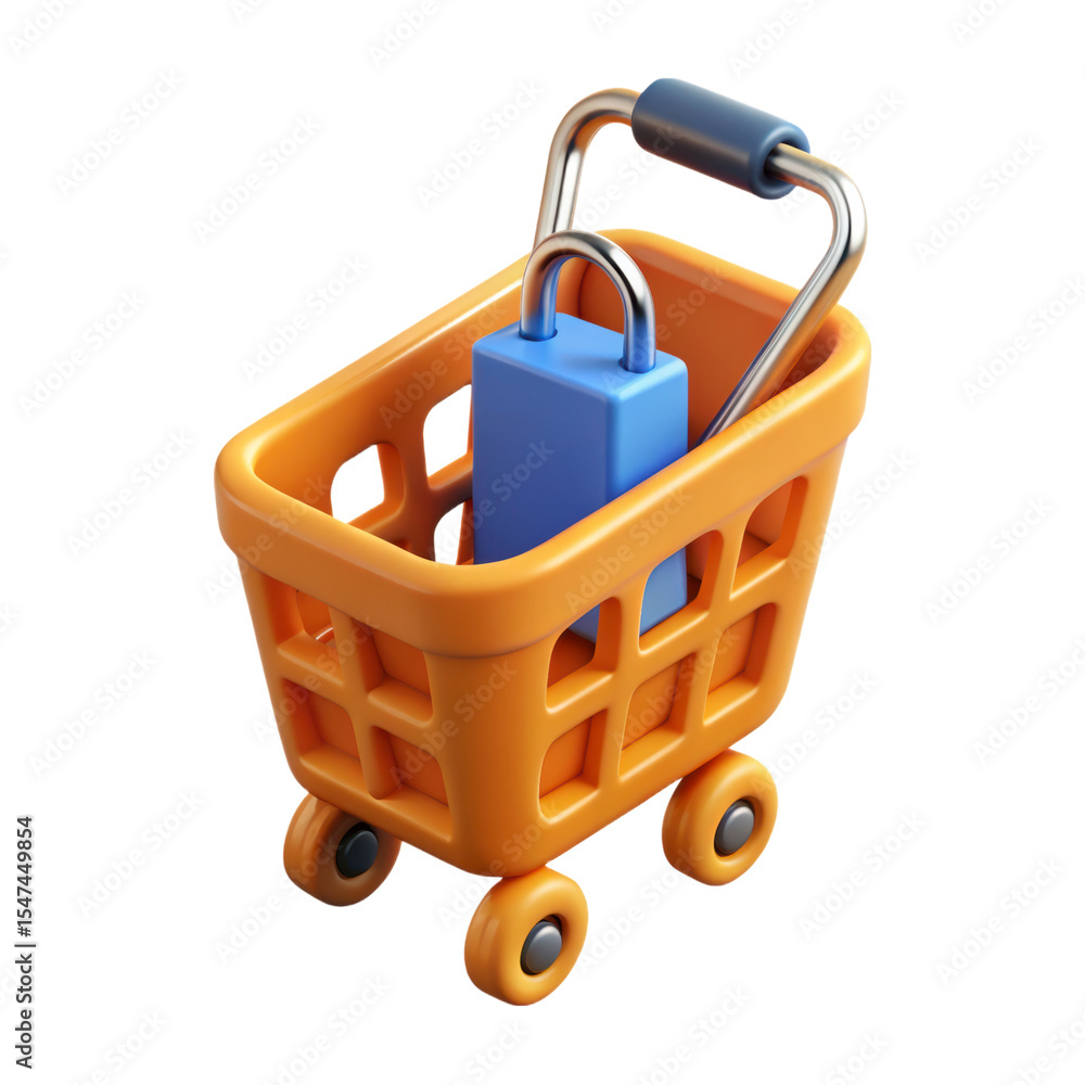 Poster online shopping security concept with key ring 3d rendering