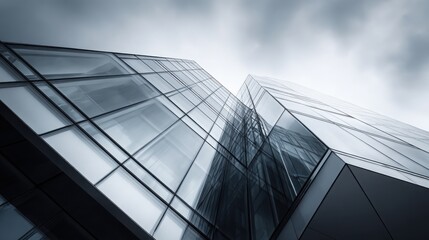 Obraz premium A modern glass building, featuring architectural details, geometric shapes, and a minimalist background.