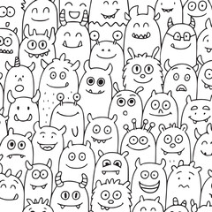 Monsters coloring page for children and adults creative conscious relaxation activity. Funny big coloring poster in doodle style. Vector  © OLiAN_ART