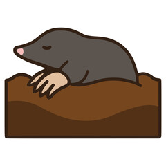 mole on soil flat color vector illustration template design