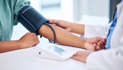 Doctor Checking Patient Blood Pressure Healthcare Wellness.