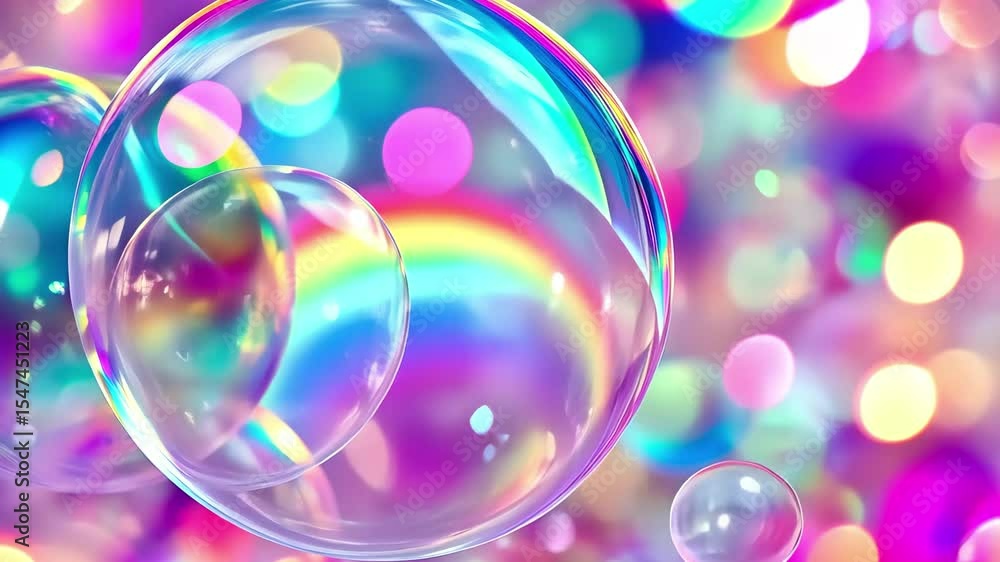 Poster chaotic rainbow pattern creates mesmerizing texture of bubbles with vibrant colors and light reflect