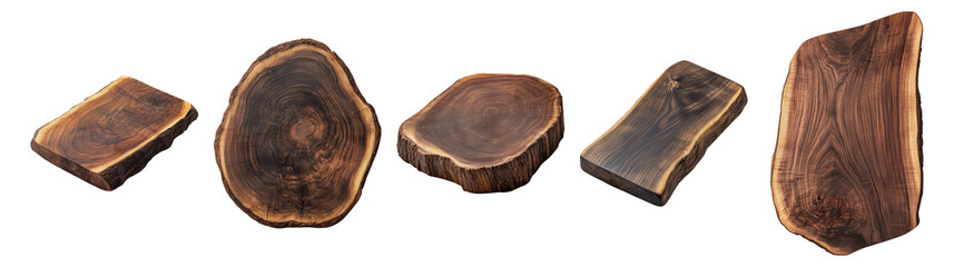 Assorted Wooden Slices on White Background for Natural Decor, Isolated on Transparent, white background