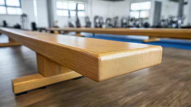 Wooden gym bench close-up