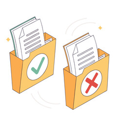 Approved and Rejected Documents in Folders with Checkmark and Cross Symbols