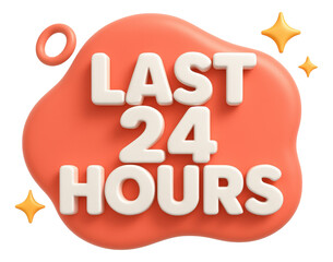 Coral blob sticker with LAST 24 HOURS offering a vibrant retail promo message on transparent background.