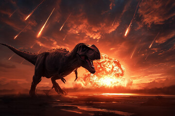 Tyranosaurus rex fuyant l'impact de Chicxulub, il y a 66 millions d'années.
