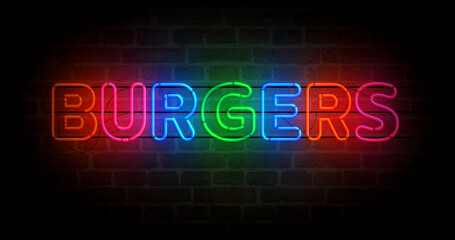 Burgers bar neon light 3d illustration