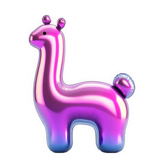 Chrome balloon llama with holographic liquid effect in Y2K style. Pastel color palette, glossy reflective surface, fluid and soft-edged design.