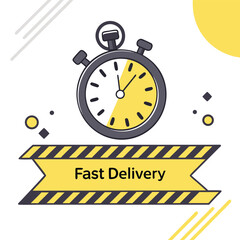 Cartoon Stopwatch with Fast Delivery Banner for Express Shipping and Services Concept