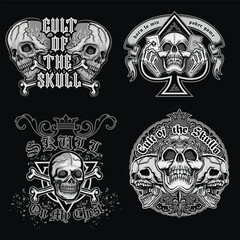 set, gothic sign with skull, grunge vintage design t shirts
