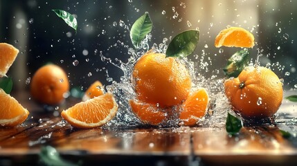 Juicy Oranges Splashing in Water, fruit, fruits, citrus, citrus fruit, fresh
