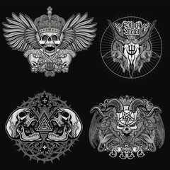set, gothic sign with skull, grunge vintage design t shirts
