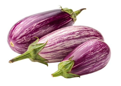  purple-striped-eggplants--vibrant-colors--fresh-pr isolated on white background png, ai generated