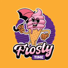 Funny Ice Cream Cartoon Characters in Retro 70s Illustration