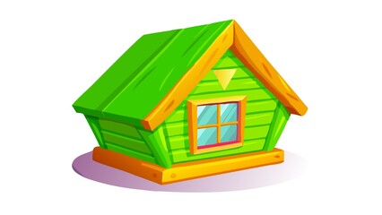 A cartoon style illustration of a small green house with a window on a white background art