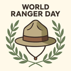World Ranger Day, ranger hat vector, laurel wreath icon, conservation symbol, environmental awareness vector, park ranger icon, EPS ranger design, wildlife protection vector, tribute to rangers, clean