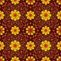 Fototapeta premium seamless floral pattern,the curves are combined to form a beautiful flowers with branches,a brown background.in a geometric pattern to create a simple fabric and tile patterns.