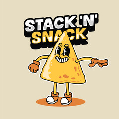 Funny Nachos Mexican Food Cartoon Characters in Retro 70s Illustration