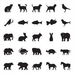 Collection of various animal silhouettes on a white background