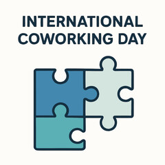 International Coworking Day, coworking vector, collaboration icon, teamwork symbol, puzzle pieces vector, connection flat design, business networking vector, EPS coworking illustration, interlocking 
