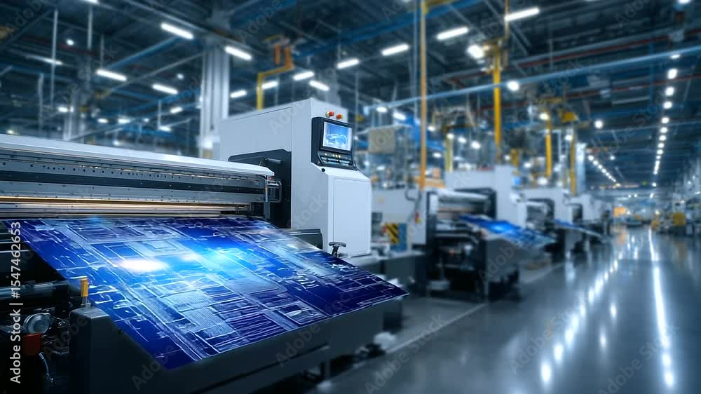 Aufkleber blue-lit environment showing printed blueprints next to their real-world machine prototypes under as