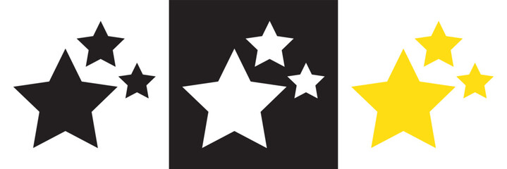 Fototapeta premium Star shine icon of 3 types stars Vector Icon set. Brand awareness icon. Black, white and golden Star Icons set. Vector for design .star icon vector Illustration. 