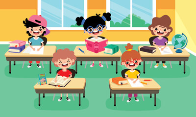 Classroom Scene With Cartoon Characters