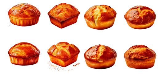 Assorted Freshly Baked Golden Brown Pastries on White Background, Isolated on Transparent, white background