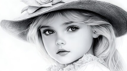 Penciled Portrait of a Young Girl in a Wide brimmed Hat