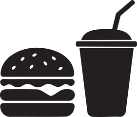 Hamburger and Soda Icon Silhouette 