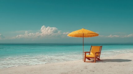 Minimal beach chair under umbrella on empty tropical coast