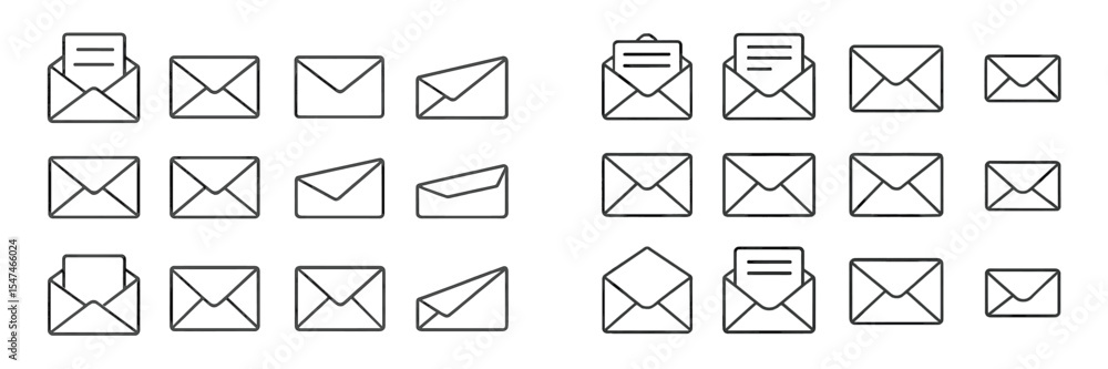 Aufkleber collection of various envelope designs for messaging and communication purposes in minimalist style
