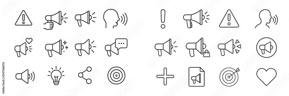 Poster symbols representing communication styles and expressions used in presentations and alerts in variou