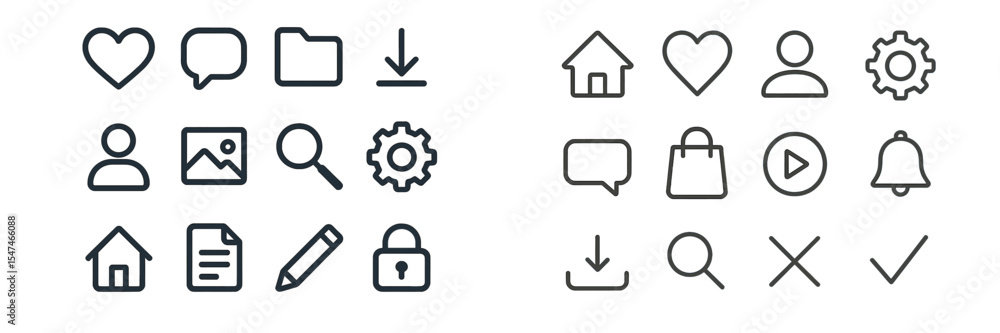 Poster collection of line icons representing various concepts such as communication, media, and technology 