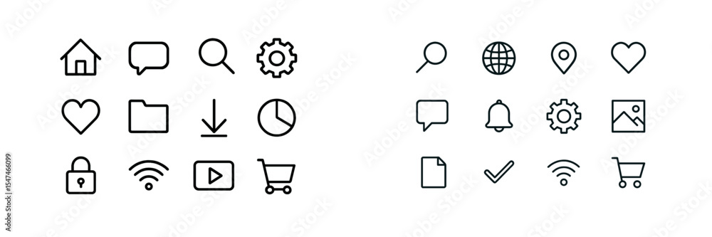 Aufkleber collection of minimalist icons representing various digital activities and elements for web design a