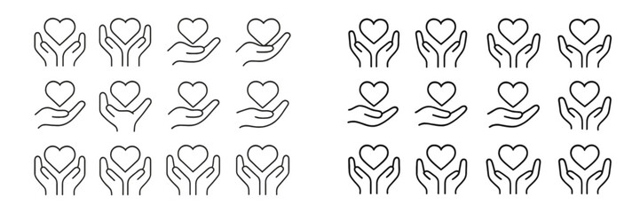 Obraz premium Hand-drawn illustrations of hearts and hands conveying care and compassion in a simple, artistic style